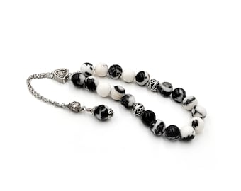 Jasper Worry Beads, Greek Komboloi with Silver Tone Metal Chain, Kompoloi, Christmas Gift ideas