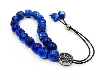 Komboloi, Greek Worry Beads with Blue Barrel Beads, Unisex Gift