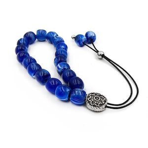 Komboloi, Greek Worry Beads with Blue Barrel Beads, Unisex Gift