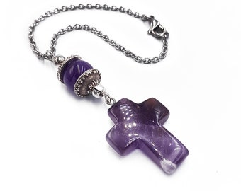 Amethyst Cross Car Rearview Mirror Charm Accessory, Ornament, Hanger, Travellers Drivers Gift