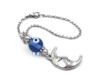 Crescent moon car rearview mirror charm, Evil Eye Accessories Hanger, Unisex Gift