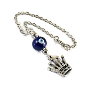 Suspension pour rétroviseur Evil Eye : perle en céramique bleue, breloque couronne