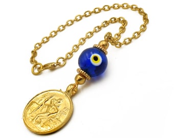 Saint Christopher Car Rearview Mirror Charm, Evil eye Hanger, Ornament, Accessories, Gift