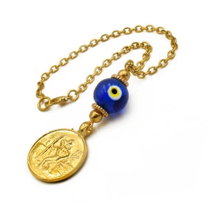 Saint Christopher Car Rearview Mirror Charm, Evil eye Hanger, Ornament, Accessories, Gift