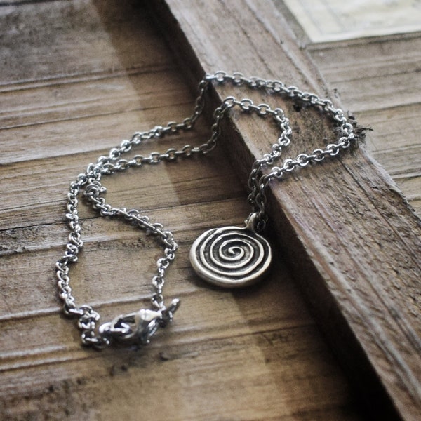 Collier spirale sur chaîne en acier inoxydable, bijoux unisexe, cercle de vie, idées cadeaux de Noël