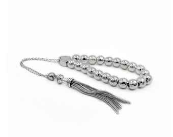 Metal Komboloi, Worry Beads with Chain Tassel