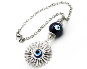 Sun Car Mirror Charm Ornament Dangler, Evil Eye auto hanger decoration gift