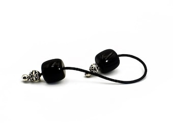 Begleri, Worry Beads, Greek Mini Komboloi, Large Black Barrel Plastic Beads, Silver Tone Metal Beads