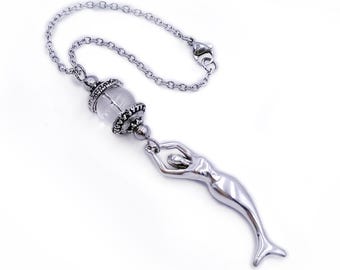 Silver Plated Mermaid Rearview Mirror Charm with Custom Stone