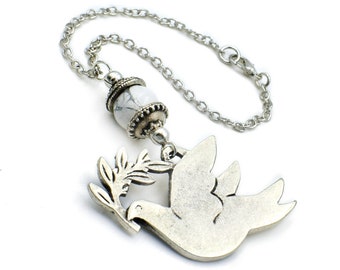 Dove Car mirror hanging accessories, hanger ornament dangler, rearview mirror charm, Unisex, Choose gemstone