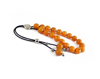 Komboloi, Worry Beads, Quality Orange Acrylic Beads with Silvet Tone Metal Master Bead, Unisex Christmas Gifts