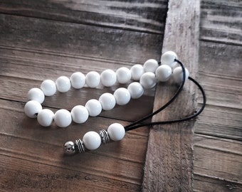 White Agate Worry Beads, Greek Komboloi with Metal Beads, Kompoloi, Christmas Gift Ideas