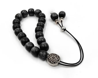 Komboloi, Greek Worry Beads with Dark Gray Barrel Beads, Unisex Gift