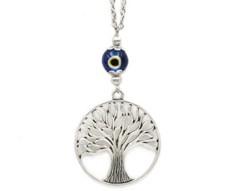 Evil eye car charm Rear view Mirror Hanging, Car Ornament Hanger, Tree of Life Charm, Blue Glass Eye Bead, Unisex Car mirror accessories