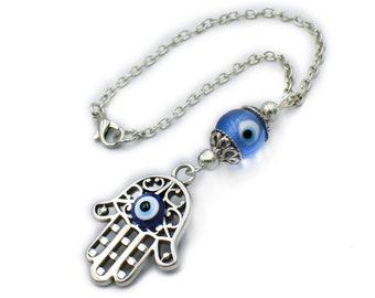Hamsa Hand Rearview Car Mirror Charm, Decoration Dangler, Evil Eye Hanging, Hand of God Ornament Hanger Gift