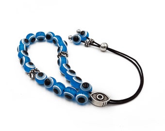 Evil Eye Komboloi, Greek Worry Beads in Light Blue Acrylic