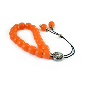 Komboloi, Worry Beads with Orange Barrel Beads and  Metal Master Bead