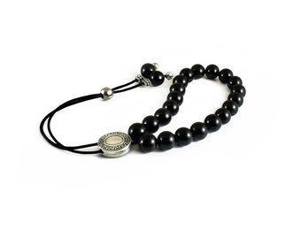 Worry Beads, Black Onyx Beads, Silver tone Metal Master Bead Komboloi