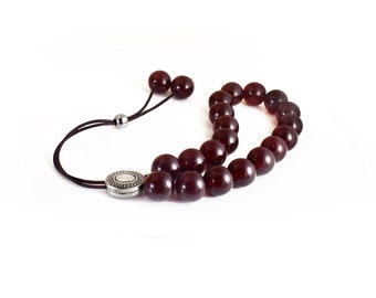 Komboloi, Worry Beads, Large Dark Red Beads, Metal Master Bead, Greek Worry Beads, Birthday Gift