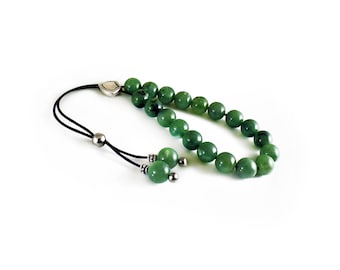 Komboloi, Worry Beads with Green Acrylic Beads and Silver Plated Metal Master Bead, Unisex Christmas Gifts