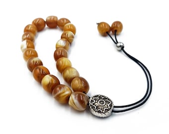 Komboloi, Greek Worry Beads with Light Brown Barrel Beads, Unisex Gift
