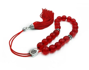 Red Greek Komboloi, Worry Beads, Acrylic, Handmade Tassel