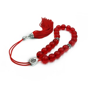 Red Greek Komboloi, Worry Beads, Acrylic, Handmade Tassel