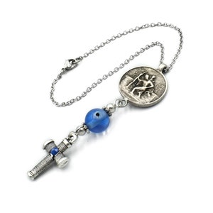 Saint Christopher Car Mirror Charm, Cross Rearview Hanger, Evil Eye, Ornament, Accessories, Drivers - Travellers Gift