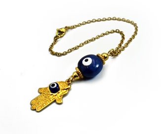 Hamsa Hand Car mirror hanging accessories, Car Rearview Mirror Charm, Golden Evil Eye Car Charm, Car Mirror Hanger Decor, Car Travel Charm