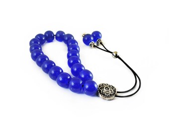 Komboloi, Worry Beads with  Dark Blue Beads and  Metal Master Bead