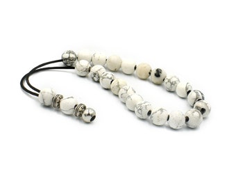 White Howlite Worry Beads, Greek Komboloi with Metal Beads, Greek Worry Beads, Kompoloi, Unisex Gift Ideas