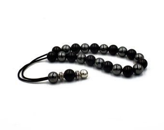 Worry Beads, Komboloi with Black Onyx and Hematite Beads, Greek Gift, Kompoloi
