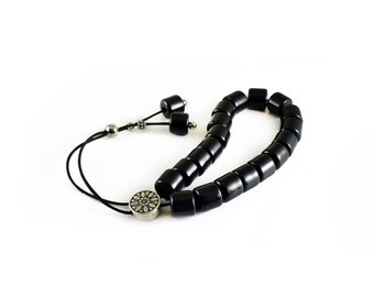 Komboloi, Worry Beads with Black Tube Beads and Metal Master Bead
