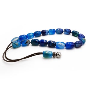 Blue Agate Worry Beads, Greek Komboloi with Metal Beads, Christmas Gift Ideas
