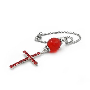Red Rhinestones Cross Car rearview mirror charm, Hanger, Dangler, Ornament, Gift