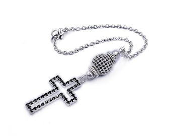 Black Rhinestones crystal cross rearview mirror charm hanger dangler Ornament Gift