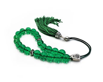 Green Greek Komboloi, Worry Beads, Acrylic, Handmade Tassel