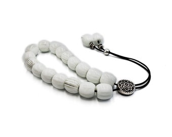 Komboloi, Greek Worry Beads with White Barrel Beads, Unisex Gift