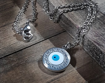Evil Eye Necklace with Stainless Steel Pendant and Chain, Unisex  Accessories Jewelry Gift, Greek Mati