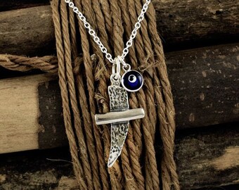 Cross Necklace with Evil Eye Pendant, 925 Sterling Silver Jewelry, Unisex Gift