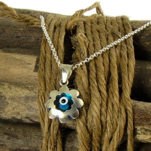 Sterling Silver Blue Evil Eye Necklace, greek mati