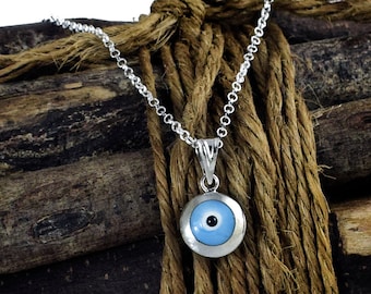 Evil Eye Necklace with Sterling Silver Light Blue Pendant Jewelry Gift