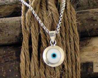 White Evil Eye Necklace, sterling silver,  greek mati, unisex gift