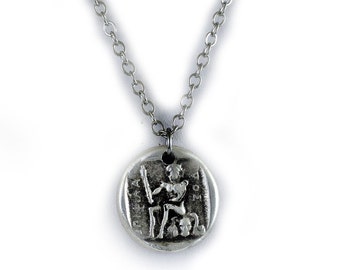 Greek Coin Necklace Jewelry on Stainless Steel Chain, Hercules and Griffin Pendant Charm, Unisex