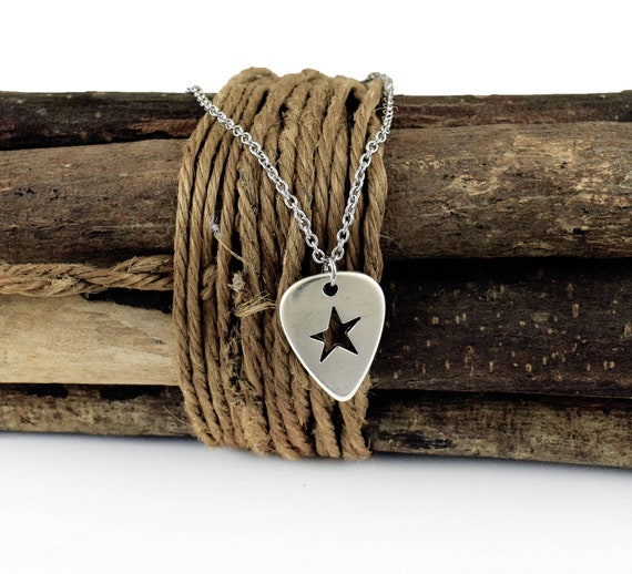 Guitar Pick Necklace - Stainless Steel Zodiac Constellation Pendant With Leather Cord, Music Lover Jewelry Gift - View #2