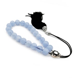 Worry Beads, Komboloi with Light Blue Acrylic Beads, Metal Master Bead and Handmade Tassel, Unisex gift