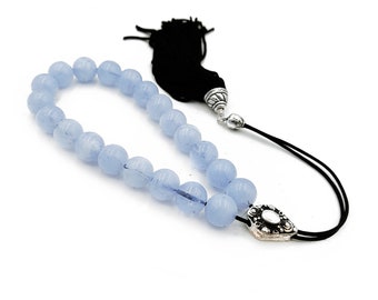 Worry Beads, Komboloi with Light Blue Acrylic Beads, Metal Master Bead and Handmade Tassel, Unisex gift