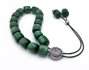 Greek Komboloi with Green Barrel Beads