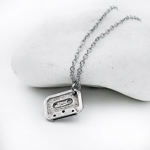 Cassette tape pendant necklace with stainless steel chain, Nostalgic Jewelry Gifts image 7