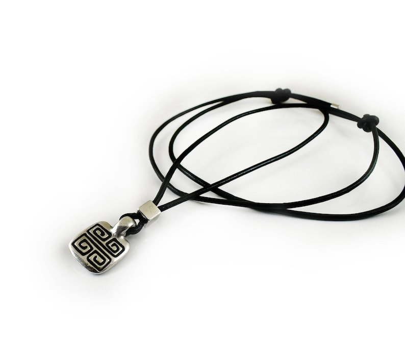 Men Leather Necklace Greek Key Pendant Necklace Jewelry Etsy